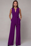 Navy Satin Slim Fit Work Jumpsuits with Pockets