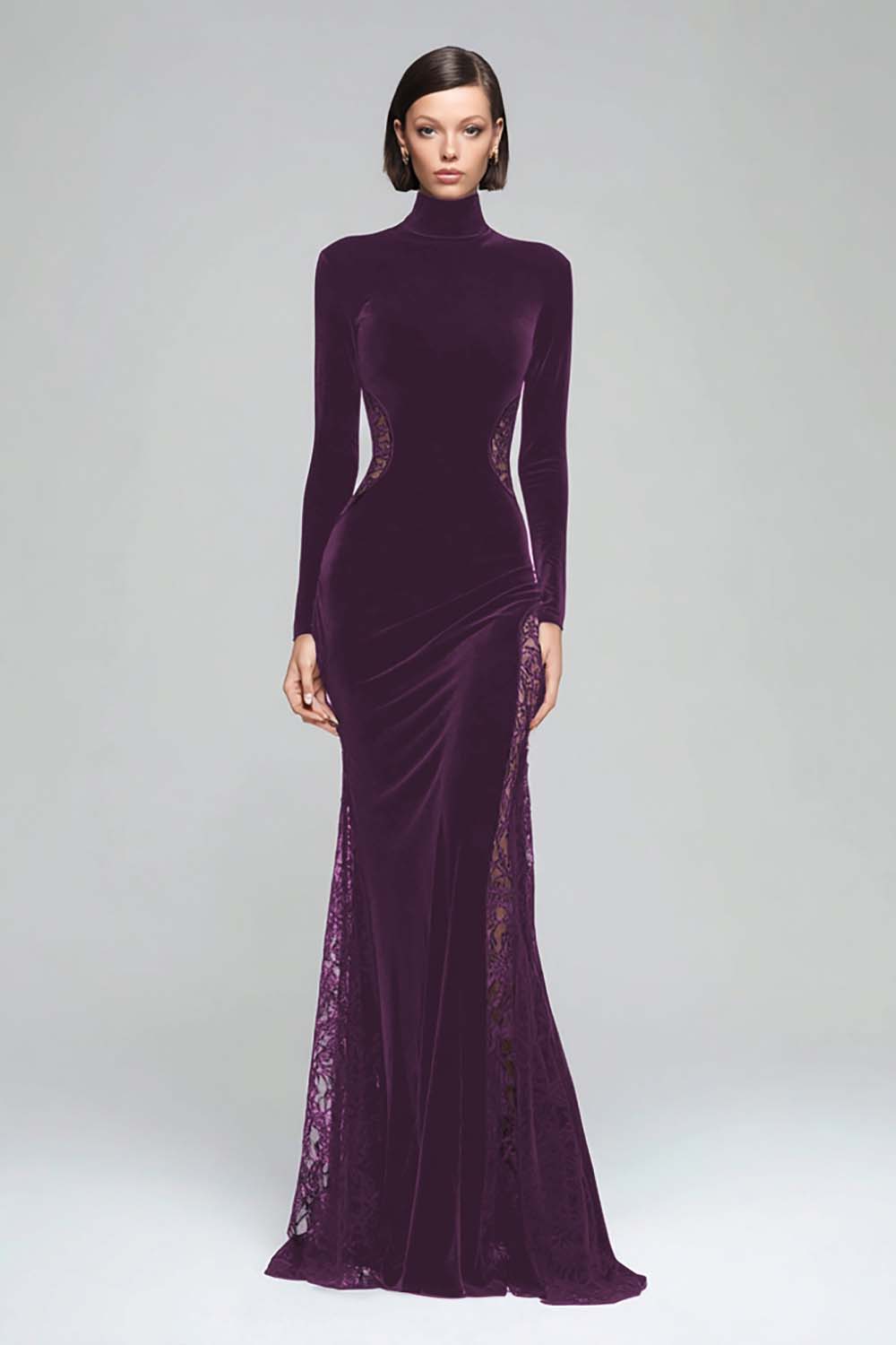 Zapakasa Women Black Velvet Maxi Formal Dress Mermaid High Neck Holiday Party Dress with Lace Zapakasa Women Black Velvet Maxi Formal Dress Mermaid High Neck Holiday Party Dress with Lace