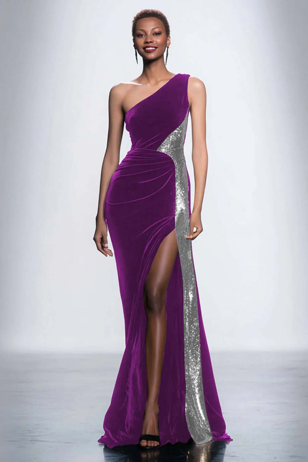 Zapakasa Women Sparkly Black Velvet Long Holiday Party Dress with Sequins One Shoulder Mermaid Black Tie Dress with Slit Zapakasa Women Sparkly Black Velvet Long Holiday Party Dress with Sequins One Shoulder Mermaid Black Tie Dress with Slit