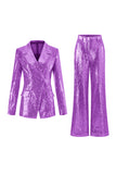Sparkly Golden Notched Lapel 2 Piece Women Suits