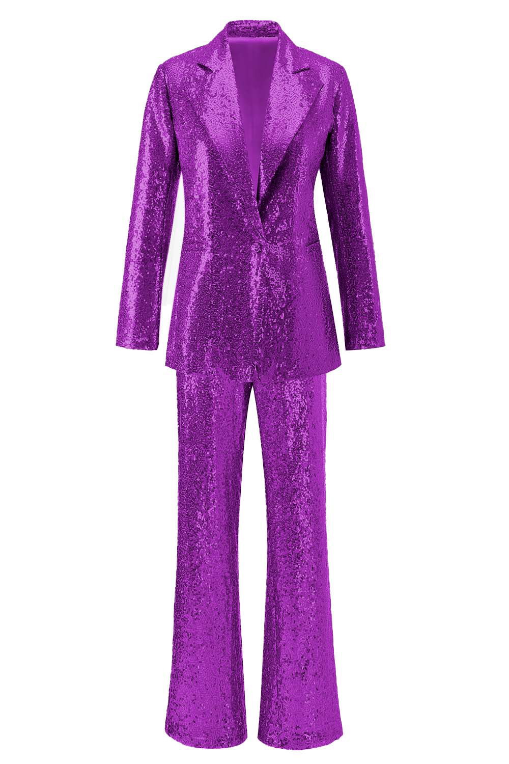 Sparkly Silver Notched Lapel 2 Piece Sequin Women Prom Suits