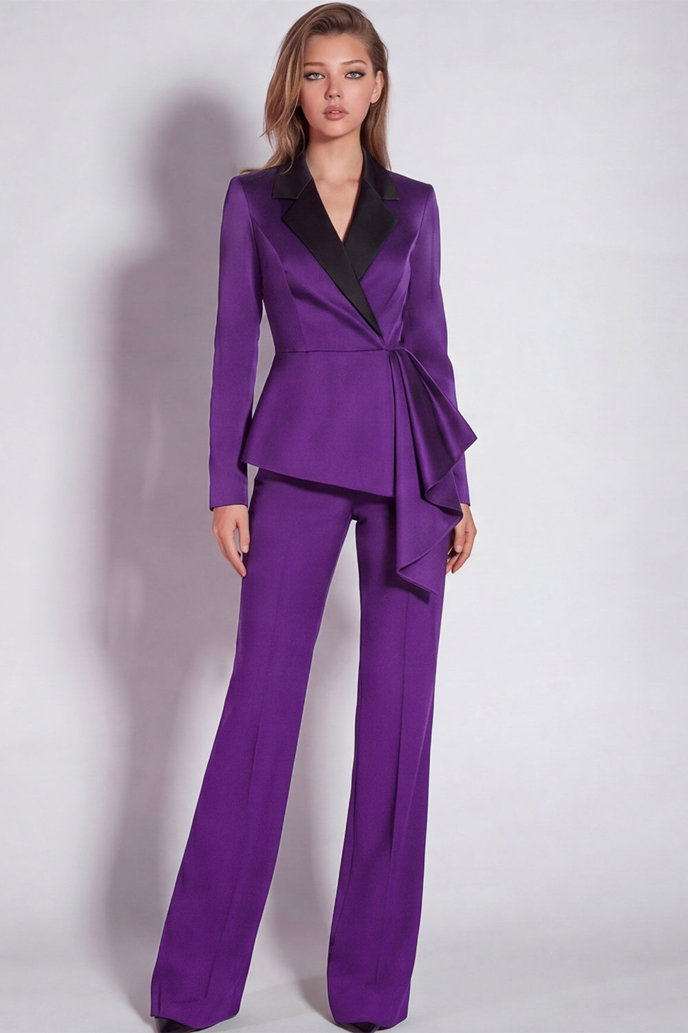 Notched Lapel Burgundy 2 Piece Business Suits with Sash
