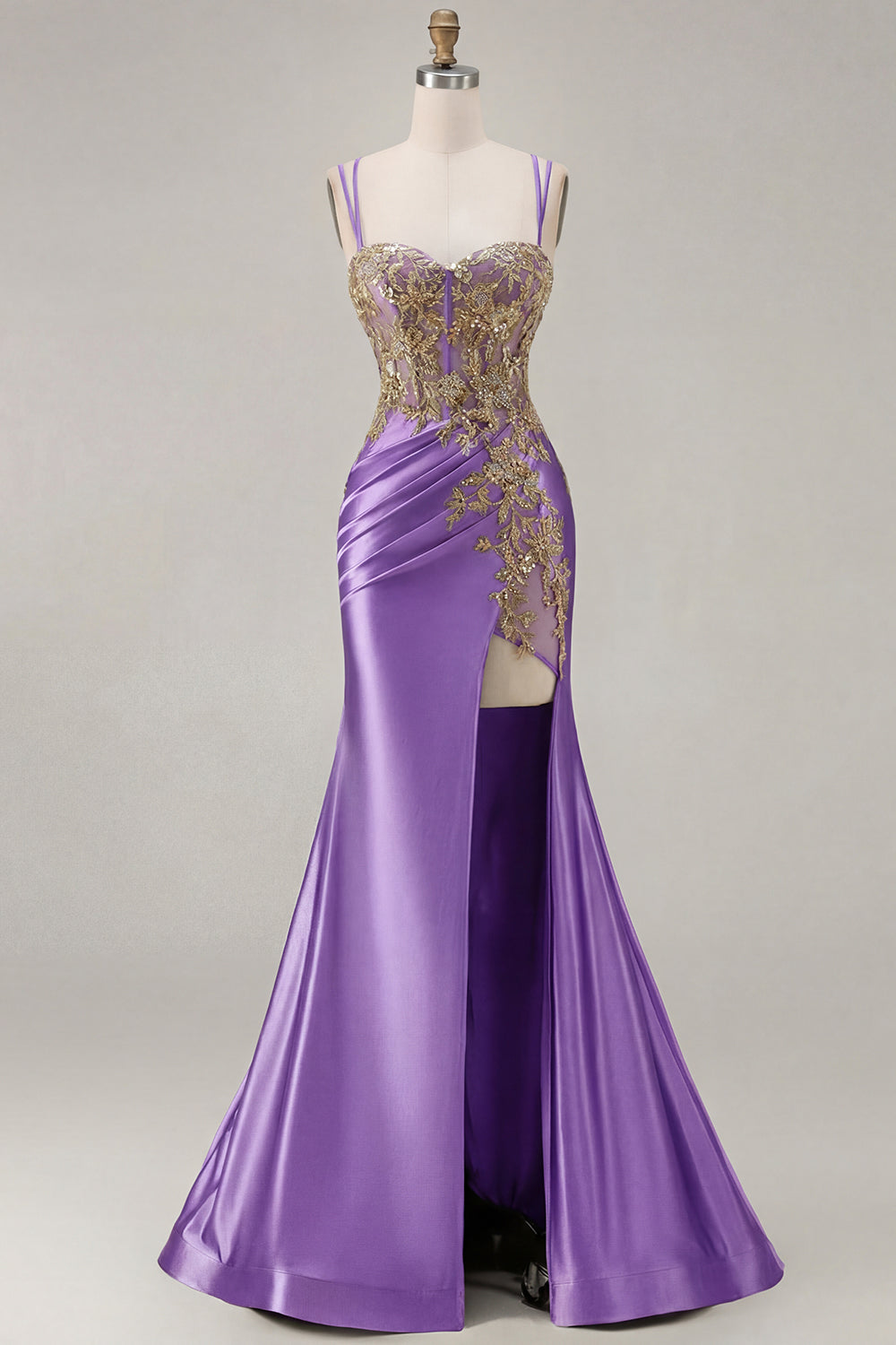 Sparkly Black Beaded Floral Satin Appliqued Long Corset Prom Dress with Slit