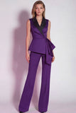 Burgundy 2 Piece Notched Lapel Business Suits with Sash