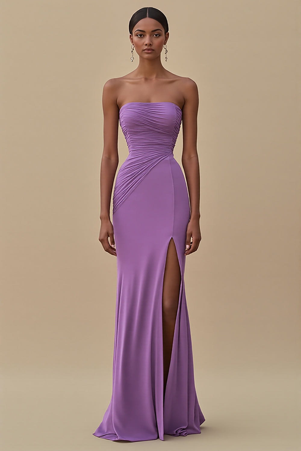 Elegant Black Sheath Chiffon Strapless Long Formal Dress with Slit