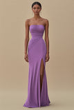 Elegant Black Sheath Chiffon Strapless Long Formal Dress with Slit