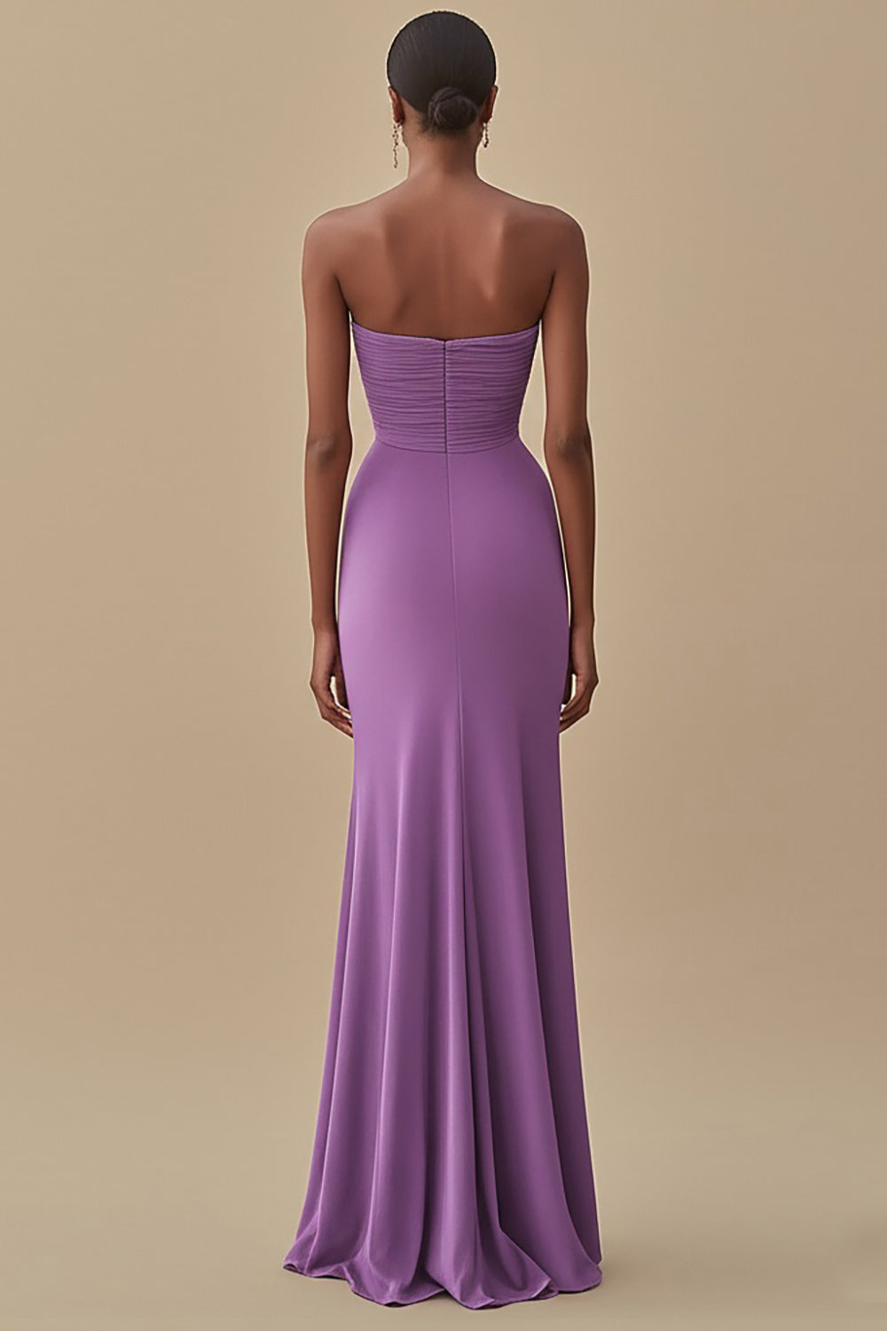 Elegant Black Sheath Chiffon Strapless Long Formal Dress with Slit