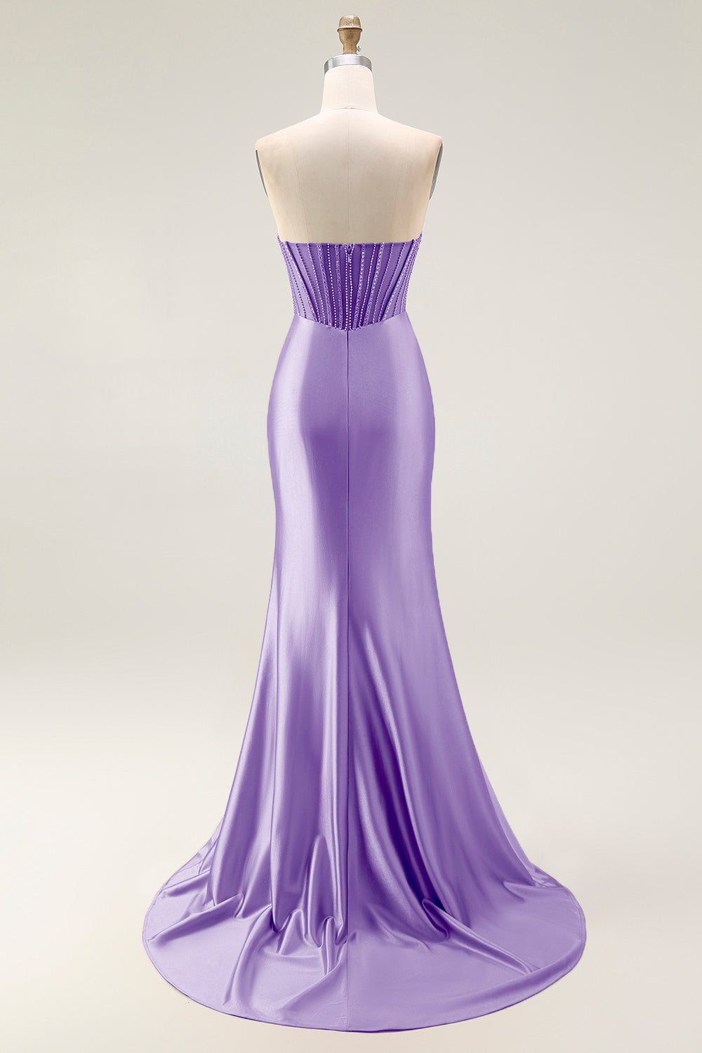 Sparkly Blush Mermaid Strapless Satin Long Prom Dress with Slit