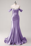 Fuchsia Cold Shoulder Mermaid Long Prom Dress