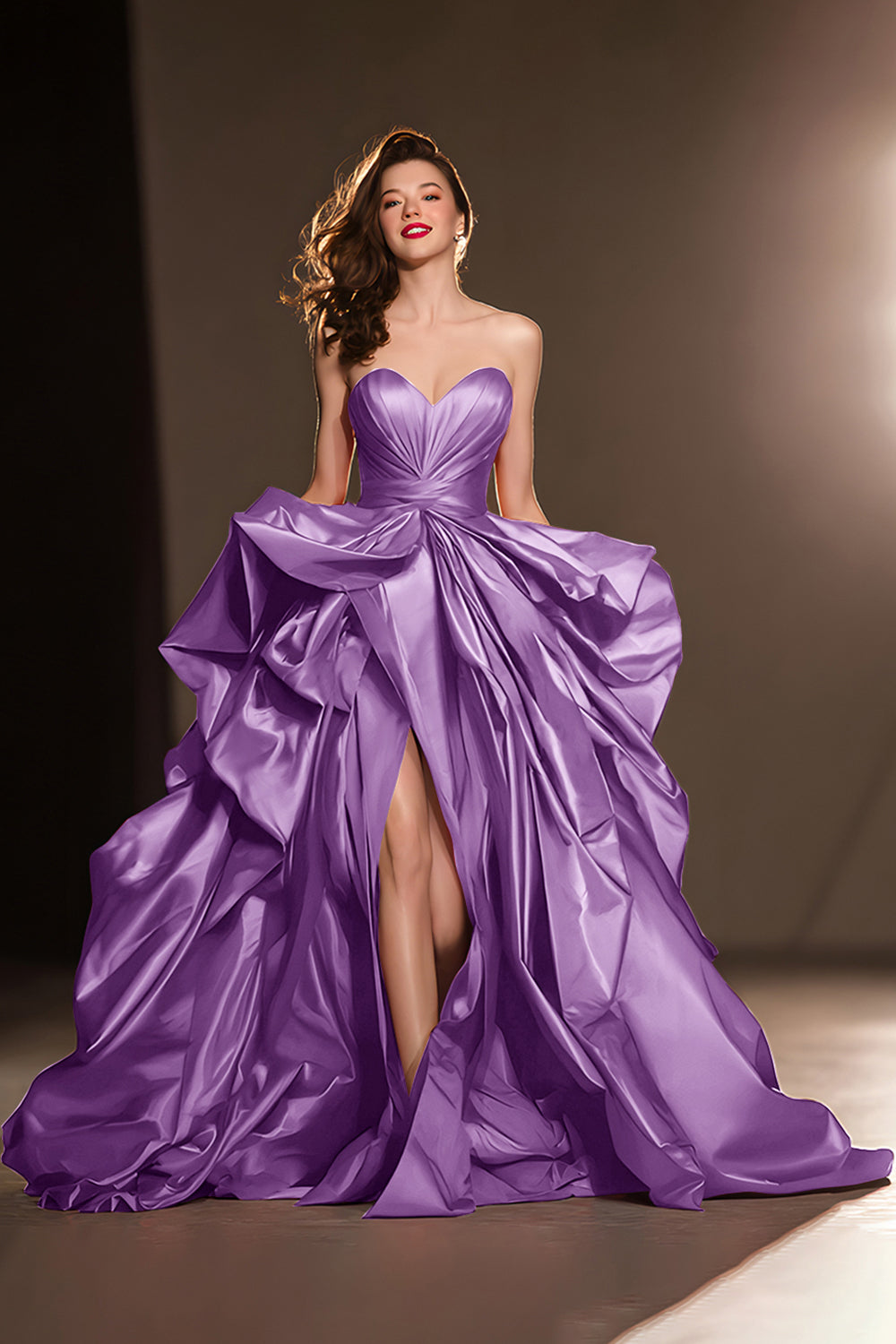 ZAPAKASA Women Dark Red Satin Long Ruffled Pageant Dress with Slit Sweetheart Ball Gown Military Ball Dress ZAPAKASA Women Dark Red Satin Long Ruffled Pageant Dress with Slit Sweetheart Ball Gown Military Ball Dress
