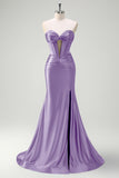 Royal Blue Beaded Mermaid Sweetheart Long Prom Dress with Slit