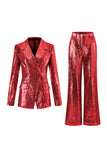 Sparkly Golden Notched Lapel 2 Piece Women Suits