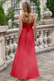 A Line Spaghetti Straps Pine Long Bridesmaid Dress with Lace Up Back