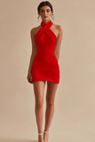 Bodycon Satin Halter Neck Backless Short Little White Dress