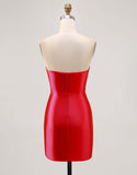 Sparkly Fuchsia Satin Tight Strapless Short Homecoming Dress with Rhinestones