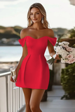 Dusty Rose Off the Shoulder Bodycon Short Satin Graduation Dress