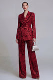 2 Piece Notched Lapel Dark Green Wide Leg Floral Prom Suits with Belt