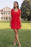 Pink Short Floral Thick Straps A Line Homecoming Dress with Bows