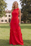 Hot Pink Boat Neck A Line Floral Maxi Wedding Guest Dress