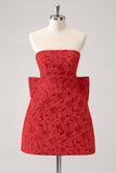 Fuchsia A Line Floral Strapless Short Homecoming Dress With Bow