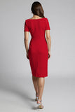 Champagne Bodycon Ruffled Midi Satin Work Dress with Short Sleeves