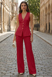 2 Piece Fuchsia V-Neck Single Breasted Business Suits