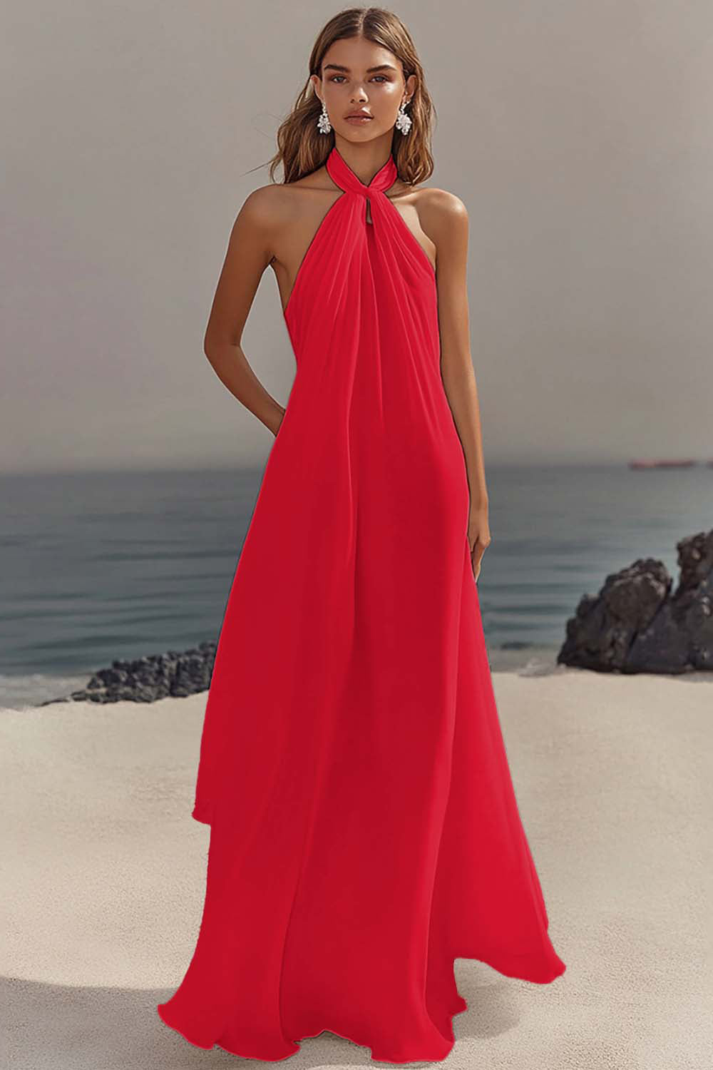 ZAPAKASA Women Dark Green A Line Chiffon Formal Dress Halter Pleated Long Evening Dress ZAPAKASA Women Dark Green A Line Chiffon Formal Dress Halter Pleated Long Evening Dress