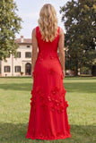 Hot Pink Boat Neck A Line Floral Maxi Wedding Guest Dress