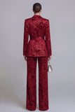 2 Piece Notched Lapel Dark Green Wide Leg Floral Prom Suits with Belt