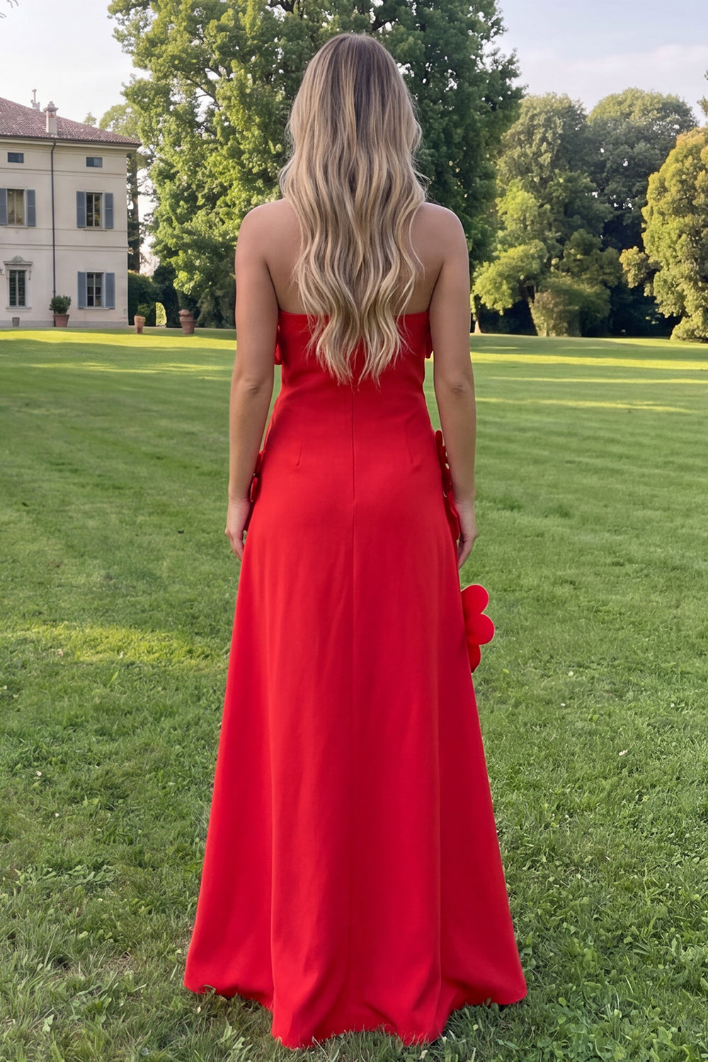 Sage Green A Line Strapless Floral Maxi Wedding Guest Dress