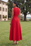 Hot Pink A Line Round Neck Floral Maxi Wedding Guest Dress