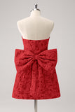 Fuchsia A Line Floral Strapless Short Homecoming Dress With Bow