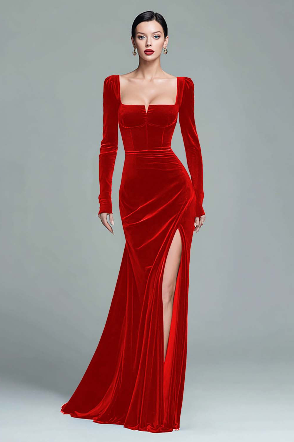 long sleeve formal holiday dress Long Formal Stretch Jersey Evening Dress