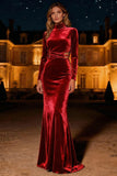 Purple Velvet Mermaid High Neck Long Sleeves Holiday Party Dress