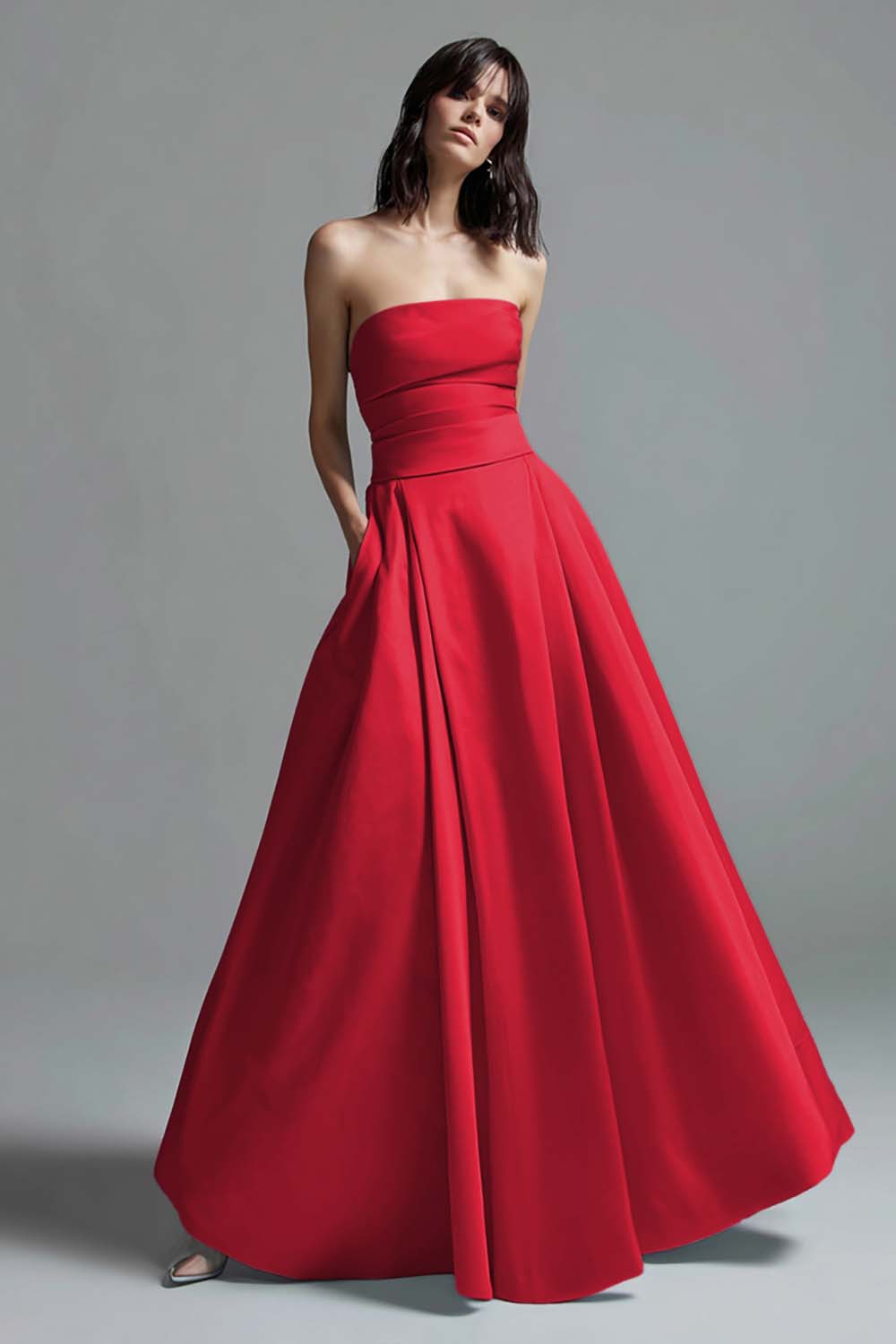 Sky Blue A Line Satin Strapless Ruched Long Formal Dress