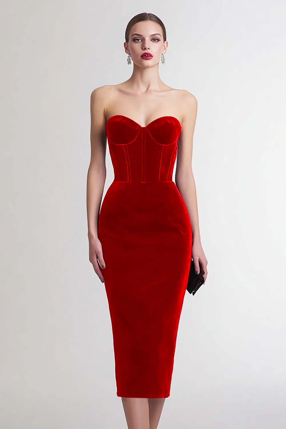 Zapaka Women Strapless Formal Dress Sweetheart Burgundy Bodycon Velvet Sleeveless Midi Holiday Party Dress, Burgundy / US26W Zapaka Women Strapless Formal Dress Sweetheart Burgundy Bodycon Velvet Sleeveless Midi Holiday Party Dress, Burgundy / US26W