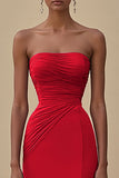 Elegant Black Sheath Chiffon Strapless Long Formal Dress with Slit