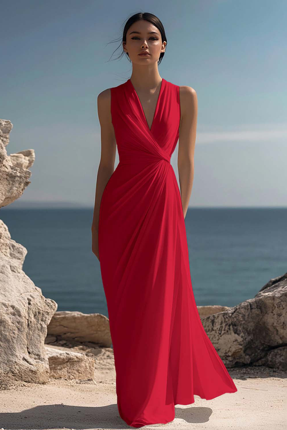 White Chiffon Sheath Sleeveless Long Rehearsal Dinner Dress