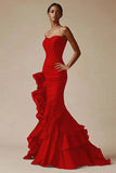 Sweetheart Mermaid Tiered Long Black Tie Dress with Ruffles