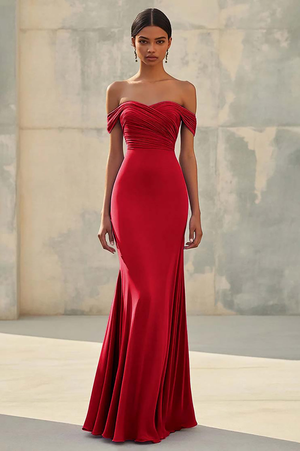 Dusty Sage Mermaid Off Shoulder Chiffon Long Formal Dress