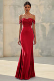 Dusty Sage Mermaid Off Shoulder Chiffon Long Formal Dress