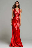 Sparkly Gold Metallic Ruched V-Neck Mermaid Long Formal Dress