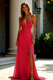 Dusty Rose Elegant Appliqued Long Sheath Prom Dress with Slit