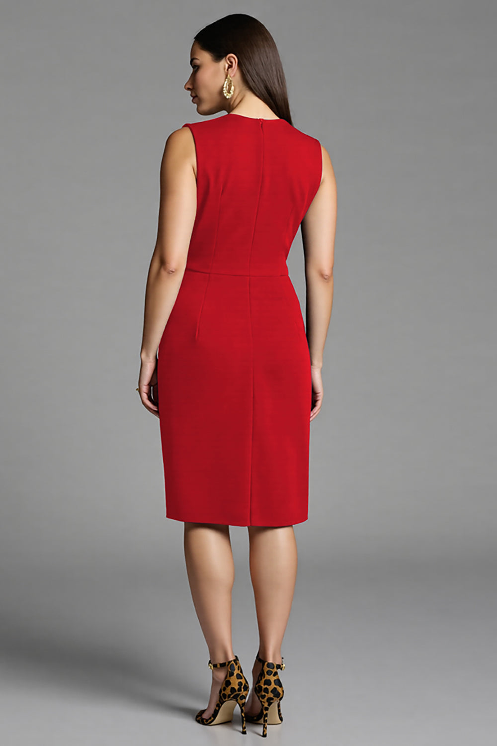 Royal Blue Satin Bodycon Ruched V-Neck Midi Work Dress