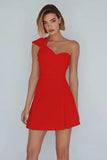 Ivory One Shoulder Satin Ruched Short A-Line Graduation Dress