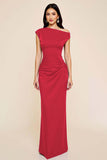 Dusty Blue Sheath Satin Asymmetrical Long Ruched Formal Dress