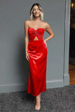 Dark Green Sweetheart Sheath Satin Long Formal Dress