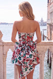 Yellow Flower Jacquard A-Line Short Homecoming Dress with Bow