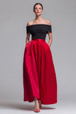 Fuchsia and Red Long A Line Off the Shoulder Patchwork Formal Dress