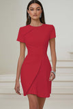 Dusty Blue Bodycon Round Neck Satin Work Dress with Short Sleeves